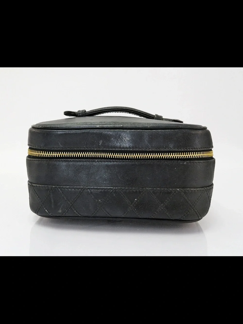 CHANEL Black Quilted Leather Vanity Case with Gold Hardware